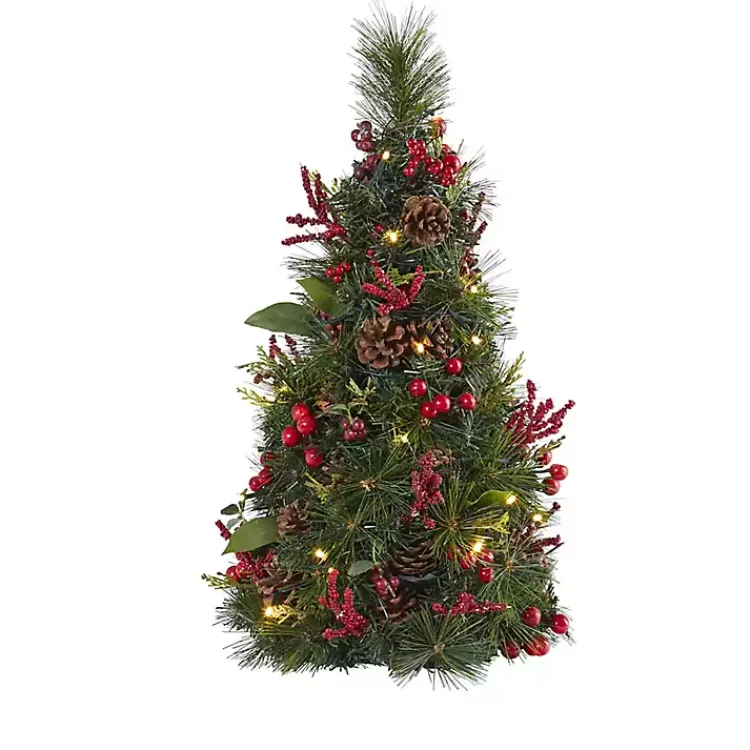 Christmas Arrangements & Garland>Kirklands Home 2 ft. Lit Mixed Pine and Berries Christmas Tree