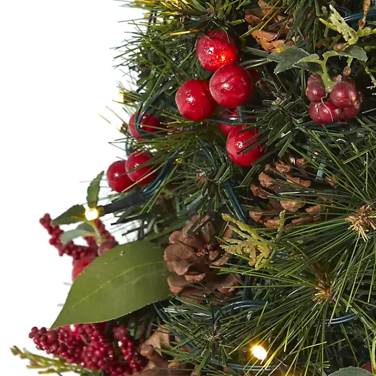 Christmas Arrangements & Garland>Kirklands Home 2 ft. Lit Mixed Pine and Berries Christmas Tree