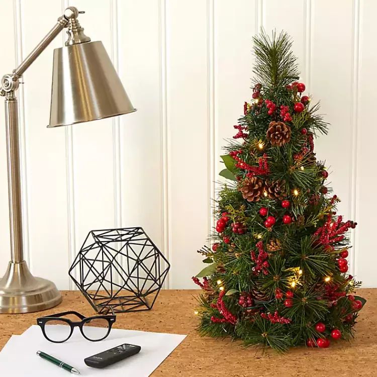Christmas Arrangements & Garland>Kirklands Home 2 ft. Lit Mixed Pine and Berries Christmas Tree