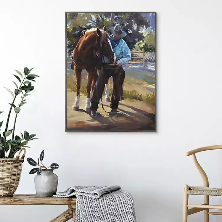Kirklands Home A Man And His Horse Framed Canvas Art Print Multi Hot