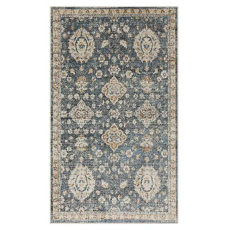 Kirklands Home Anthracite Granary Floral Area Rug, 8x10 Blue
