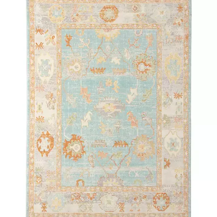 Kirklands Home Aqua and Beige Bohemian Area Rug, 5x8 Clearance