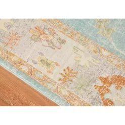 Kirklands Home Aqua and Beige Bohemian Area Rug, 7x9 Blue Outlet