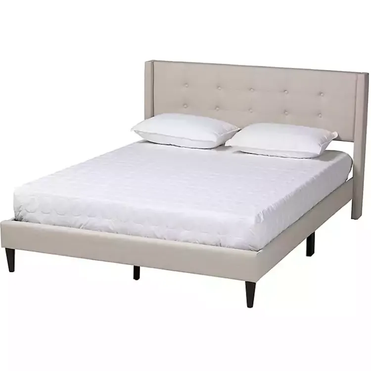 Kirklands Home Beige Button Tufted Headboard Full Platform Bed Tan Outlet