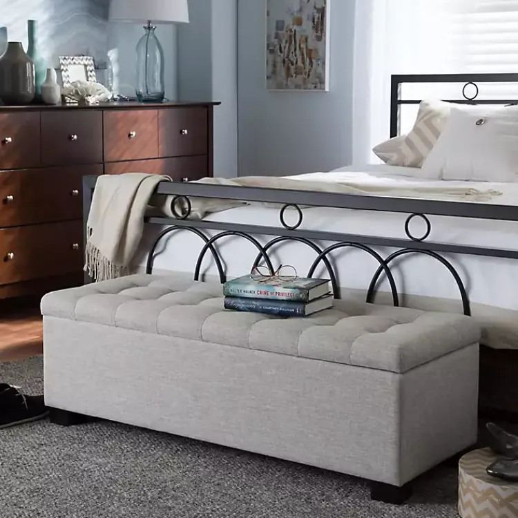 Kirklands Home Beige Grid-Tufted Contemporary Storage Bench Tan Hot