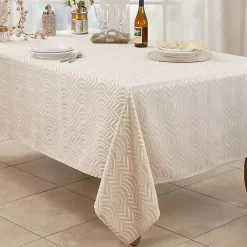 Kirklands Home Beige Jacquard Leaf Tablecloth, 104 in. Brown Outlet