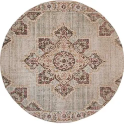Kirklands Home Beige Vintage Medallion Round Area Rug, 6 ft. Brown Outlet