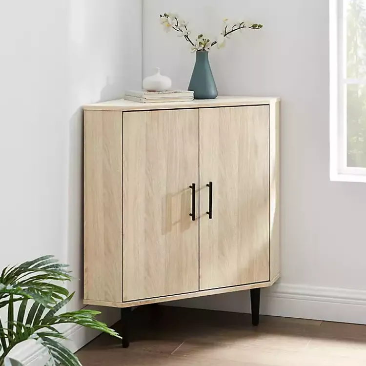 Kirklands Home Birch Wood Finish Corner Cabinet Tan New
