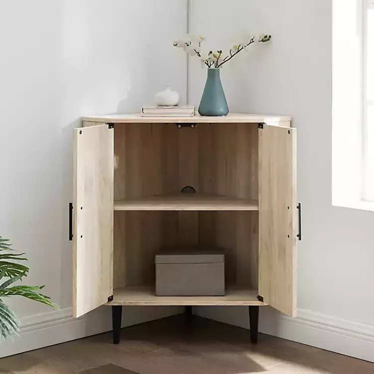 Kirklands Home Birch Wood Finish Corner Cabinet Tan New