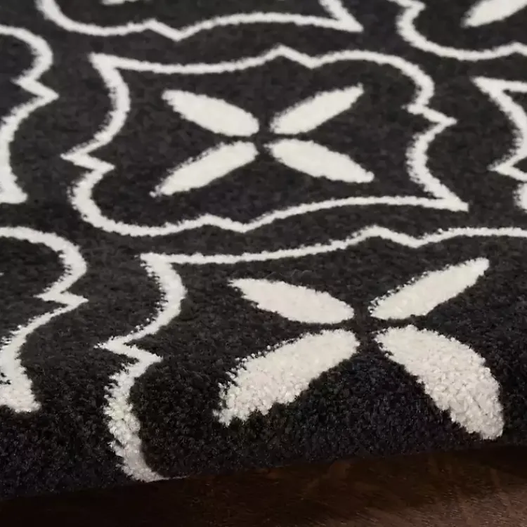 Kirklands Home Black & Ivory Quatrefoil Indoor/Outdoor Rug, 4x6 New
