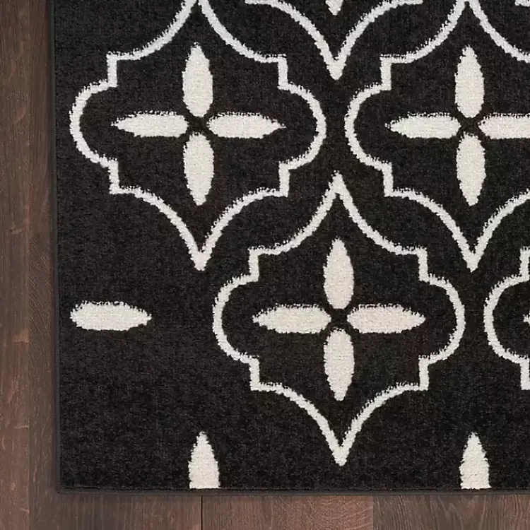Kirklands Home Black & Ivory Quatrefoil Indoor/Outdoor Rug, 4x6 New