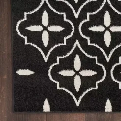 Kirklands Home Black & Ivory Quatrefoil Indoor/Outdoor Rug, 5x7 Clearance
