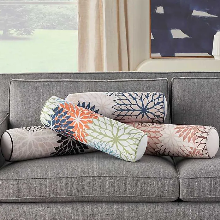 Kirklands Home and Beige Floral Outdoor Bolster Pillow Black Outlet