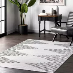 Kirklands Home Black and Ivory Diamond Washable Area Rug, 3x5 Hot
