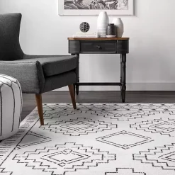 Kirklands Home Black and Ivory Moroccan Washable Area Rug, 4x6 Discount