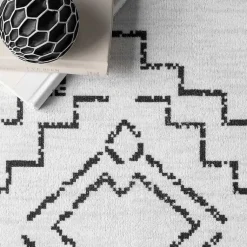 Kirklands Home Black and Ivory Moroccan Washable Area Rug, 5x8 Outlet