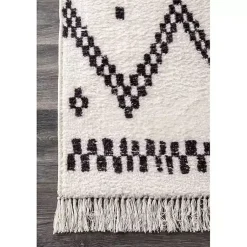 Kirklands Home Black and White Tracy Fringed Area Rug, 8x10 Clearance