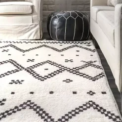 Kirklands Home Black and White Tracy Fringed Area Rug, 8x10 Clearance