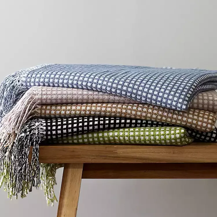 Blankets & Throws>Kirklands Home and White Waffle Knit Fringe Throw Black