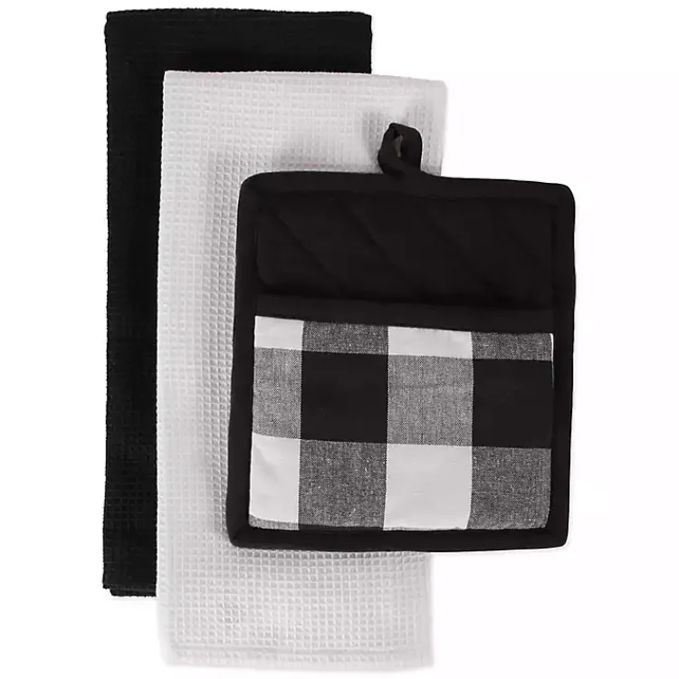 Kirklands Home Black Buffalo Check 3-pc. Potholder & Towel Set