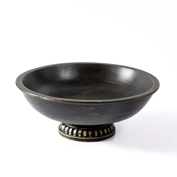 Decorative Bowls & Jars>Kirklands Home Distressed Mango Wood Pedestal Bowl Black