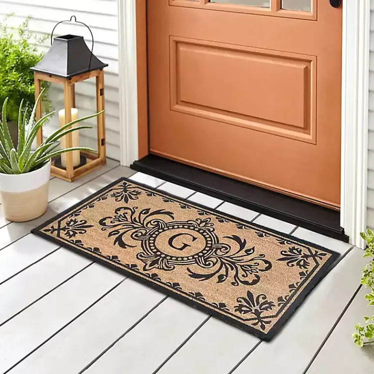 Kirklands Home Black Fleur De Lis Monogram G Doormat Sale