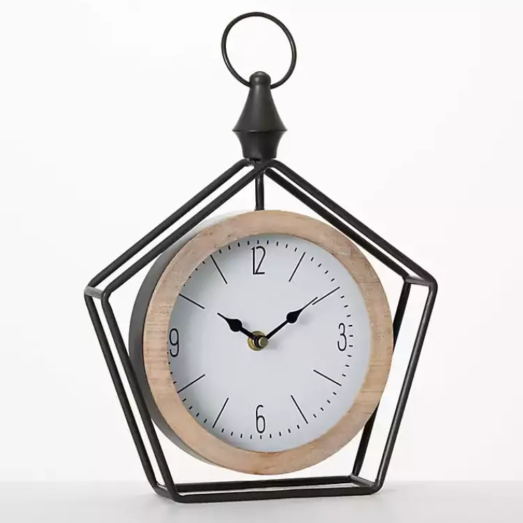 Decorative Accents>Kirklands Home Black Metal Pentagon Frame Tabletop Clock