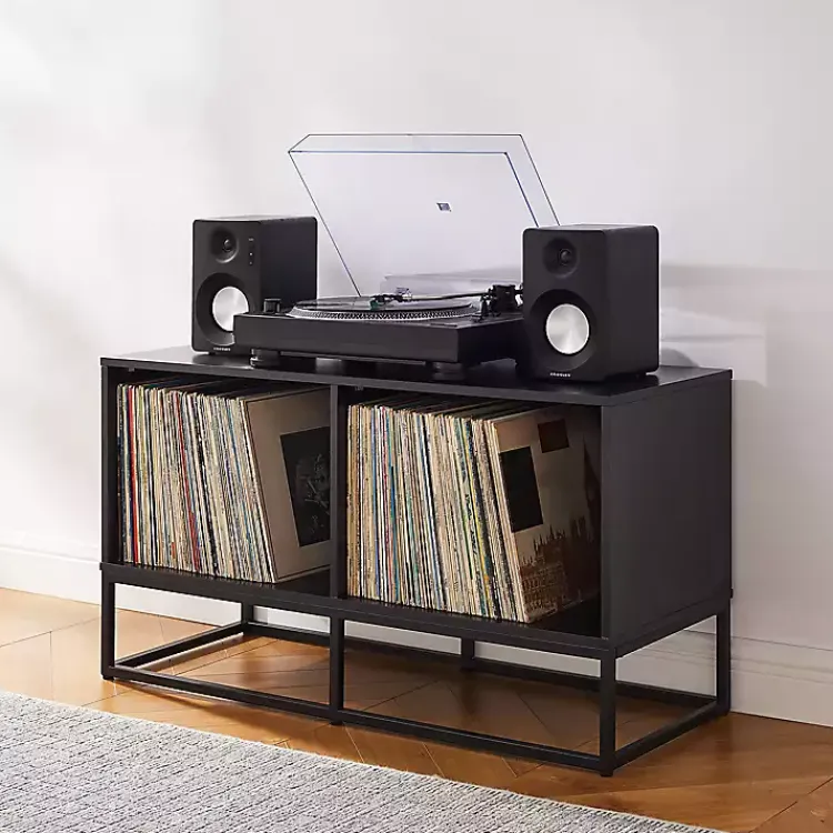 Kirklands Home Metal Record Storage Media Console Black Outlet
