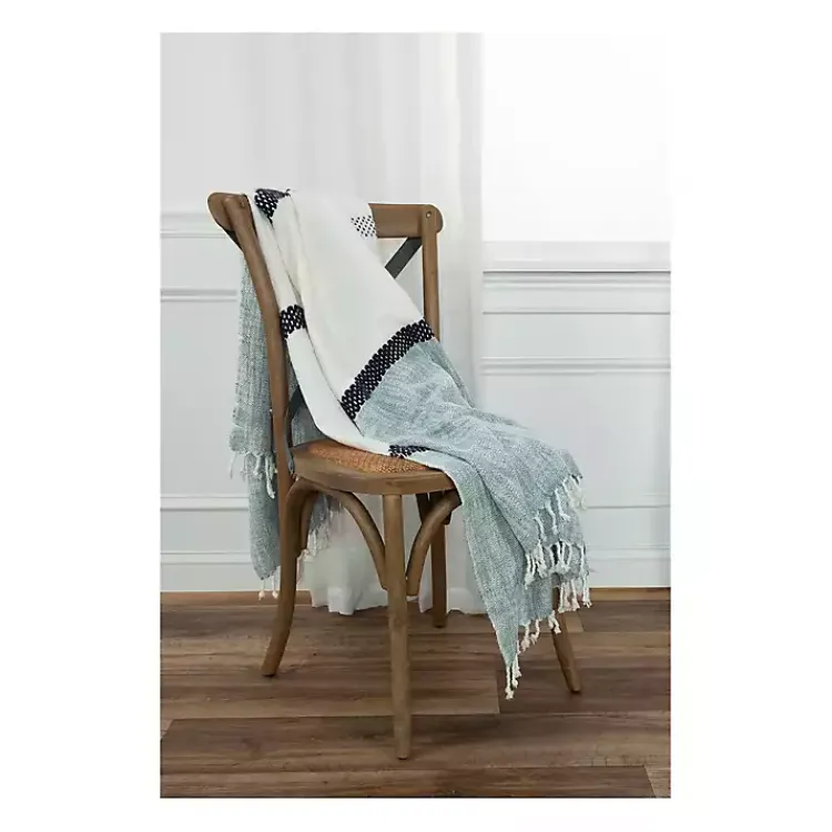 Blankets & Throws>Kirklands Home Blue and Ivory Colorblock Throw