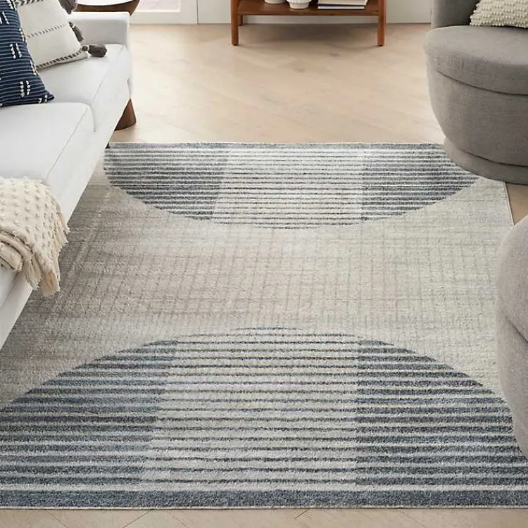 Kirklands Home Blue and Ivory Half Moon Washable Area Rug, 5x7 Sale