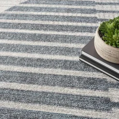 Kirklands Home Blue and Ivory Striped Half Moon Area Rug, 8x10 Outlet