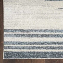 Kirklands Home Blue and Ivory Striped Moon Area Rug, 9x12 Clearance