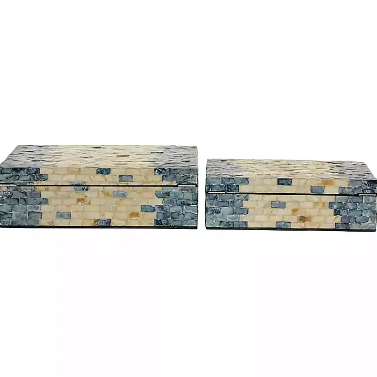 Baskets & Boxes>Kirklands Home Blue and Tan Wood Capiz Shell 2-pc. Box Set
