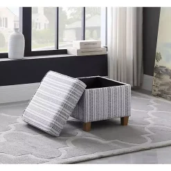 Kirklands Home Blue and White Hometown Striped Storage Ottoman Discount