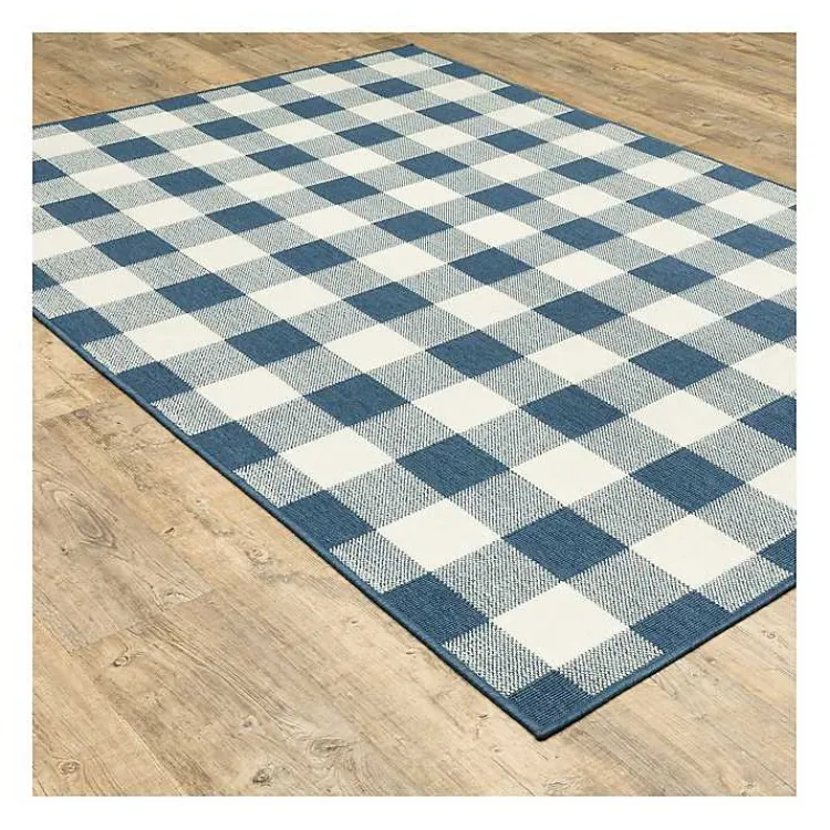 Kirklands Home Buffalo Check Outdoor Area Rug, 6x9 Blue Hot