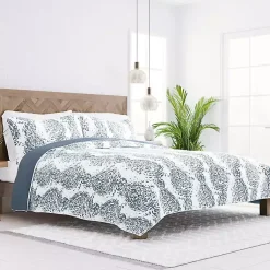 Kirklands Home Blue Damask Reversible 3-pc. King Quilt Set
