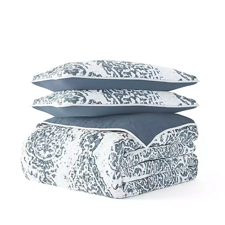Kirklands Home Blue Damask Reversible 3-pc. King Quilt Set