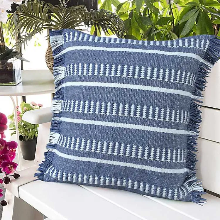 Pillows>Kirklands Home Blue Dash Stripe Indoor/Outdoor Pillow