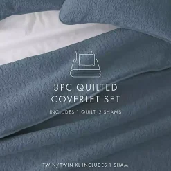 Kirklands Home Floral Stitch 2-pc. Twin Quilt Set Blue New