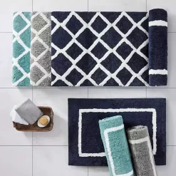 Kirklands Home Blue Geometric Pattern Reversible Bath Mat, 34 in. Online