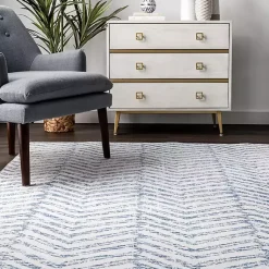 Kirklands Home Blue Geometric Pattern Washable Area Rug, 4x6 New