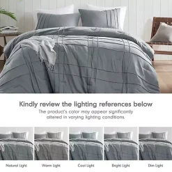 Kirklands Home Gray Pleated Grid 3-pc. Queen Comforter Set Blue Discount