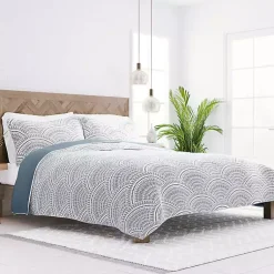 Kirklands Home Blue Scalloped Reversible 3-pc. Queen Quilt Set Hot