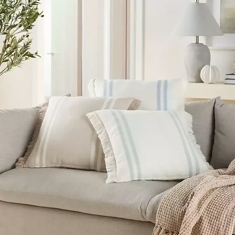 Pillows>Kirklands Home Blue Striped Linen Throw Pillow