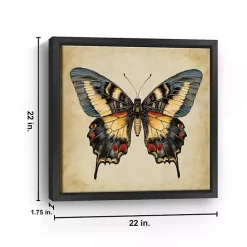 Kirklands Home Blue Vintage Butterfly Framed Canvas Art Print New