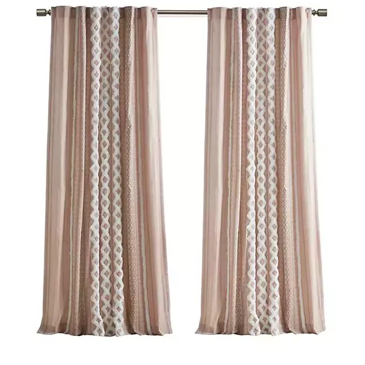 Kirklands Home Blush Chenille Stripe Curtain Panel, 84 in. Pink New