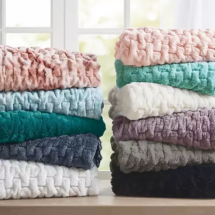 Blankets & Throws>Kirklands Home Blush Ruched Faux Fur Throw Pink