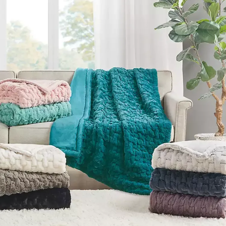 Blankets & Throws>Kirklands Home Blush Ruched Faux Fur Throw Pink