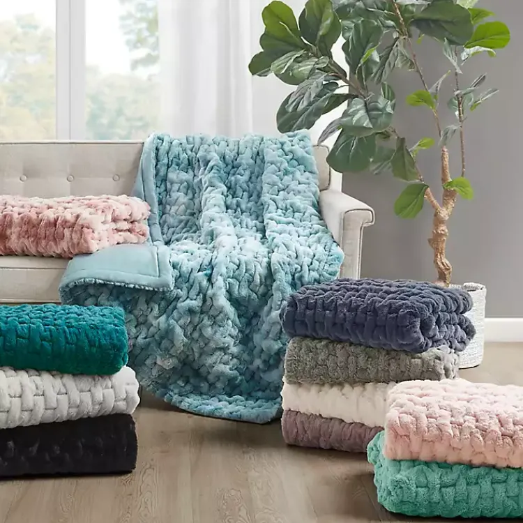 Blankets & Throws>Kirklands Home Blush Ruched Faux Fur Throw Pink