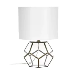 Kirklands Home Brass and Glass Octagon Table Lamp White